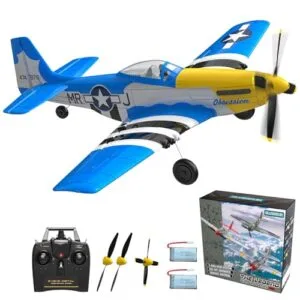 GLUISEUR Ham Radio RC Airplane 4 Channel Remote Control P51 Mustang Ready to Fly with Xpilot Stabilization System for Beginners