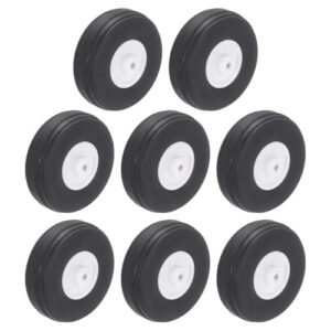 MECCANIXITY RC Airplane Wheels Pack of 8 Black PU Sponge Tires Plastic Hub for DIY RC Model Aircraft Indoor RC Park Flyers Electric Models