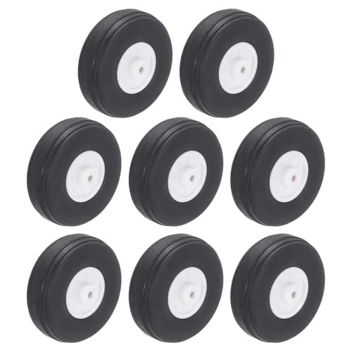 MECCANIXITY RC Airplane Wheels Pack of 8 Black PU Sponge Tires Plastic Hub for DIY RC Model Aircraft Indoor RC Park Flyers Electric Models