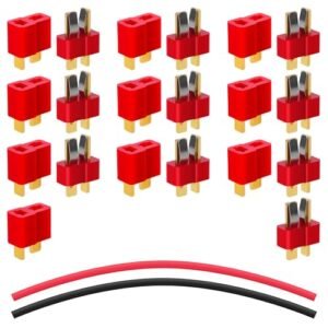 JUZUXI 10 Pairs T-Type Plug Connectors Male and Female with Heat-Shrinkable Tubing for RC Automobile quadcopters and Ships LiPo Battery