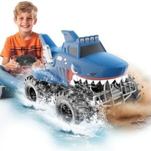 MUYOLO 1 16 Scale Remote Control Shark RC Car Bodies Monster Truck with 2 Batteries 2 4GHz 4WD Off Road All Terrain Waterproof Amphibious Toy for Kids Boys Girls Ages 6 Plus
