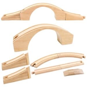 Kugliwa 9 Pcs Wooden Train Bridge Set Compatible with Railroad Sets Featuring RC Wing Connectors