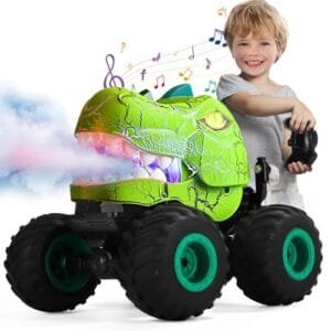 GEVINST 32cc RC Truck Dinosaur Toy with Light Spray and Music Remote Control Off Road Monster Truck for Kids Ages 3 4 5 7 and Up