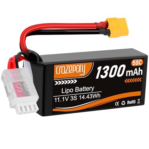 Crazepony 3S Lipo Battery 1300mAh 50C 11.1V with XT60 Plug for American Force Wheels RC Truck and Racing Drones