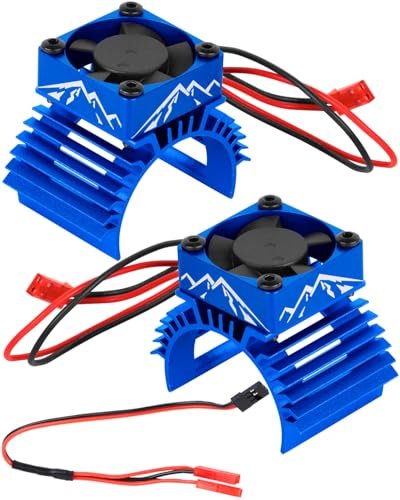 RcarmubWow RC Alloy Aluminium 30MM 28000RPM Brushless Motor Heat Sink with 4.8 8.4V Cooling Fan for Blueprint RC Car 1/8 1/10 540 550 F540 3650 3660 Motor 2pcs Navy Blue