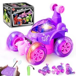Tcvents Pink Purple Remote Control Car for Girls 3 4 7 8 12 Years Old 4WD Rc Stunt Car Rechargeable RC Cars Toy Vehicle with 360 Rotation 3D Lights Music Kids Birthday Gift 1990s Rc Cars