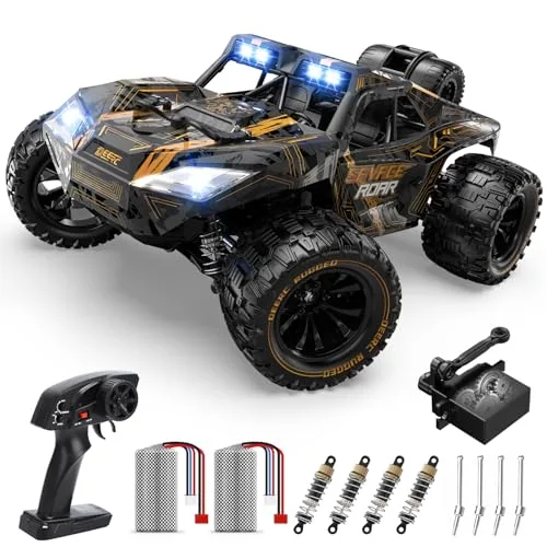 DEERC 1/14 Scale Best 4x4 RC Monster Truck 48Kph High Speed Remote Control Car with LED Headlight for Boys and Adults 2 Batteries 40 Mins Running Time