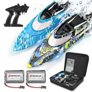 BEZGAR RC Boat, 2 Packs 12 inch Fast Speed RC Boat 30 KPH with A Portable Suitcase for Lakes & Pools & Salt Water, Summer Toys for Adults and Ideal Gifts for Kids Boys Age 6 7 8-12 Years Old - TX2P1