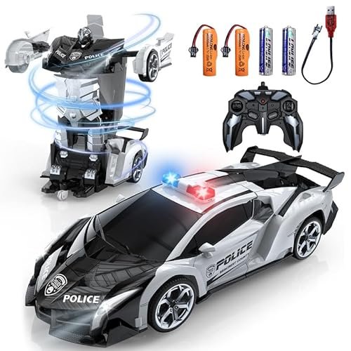 KKM Transform Remote Control Car Toy One Button Deformation to Robot Toy with 360 Degree Rotating Drifting for Kids