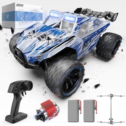 DEERC 1/14 Scale RC Monster Truck Fast 40KPH High Speed Off Road 4WD Remote Control Car with 2 Li ion Batteries for Kids and Adults