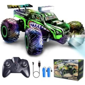 Fix RC Cars Rechargeable Remote Control Monster Truck 2.4Ghz All Terrain Off Road 20 KMH LED Bodylight 2 Batteries for Kids 4 12 Years Old Green