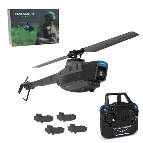Joponnydiy C128 Alien RC Helicopter 2.4G 4CH Remote Control Aircraft with Camera for Adults RTF 4 Batteries