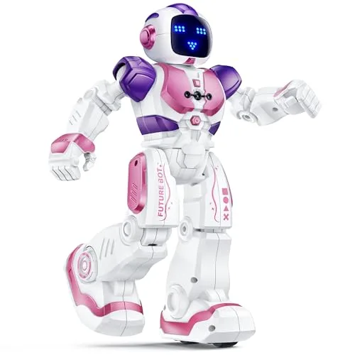 Ruko 6088 Dancing Robot with Free RC Airplane Games APP Control Remote Gesture Sensing for Kids 3 4 5 6 Years Pink Purple