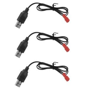 Maxmoral 3PCS Black USB Charging Cable JST Plug 3.7V USB Lithium Battery Charger for RC Gas Helicopter Engine Toy Accessory