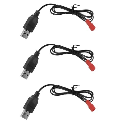 Maxmoral 3PCS Black USB Charging Cable JST Plug 3.7V USB Lithium Battery Charger for RC Gas Helicopter Engine Toy Accessory