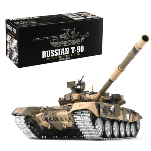 FunXylophy 1/16 2.4G Russian T-90 RC Fuel Gun Battle Tank with Sound Light and Infrared Battle Features Pro Version Yellow
