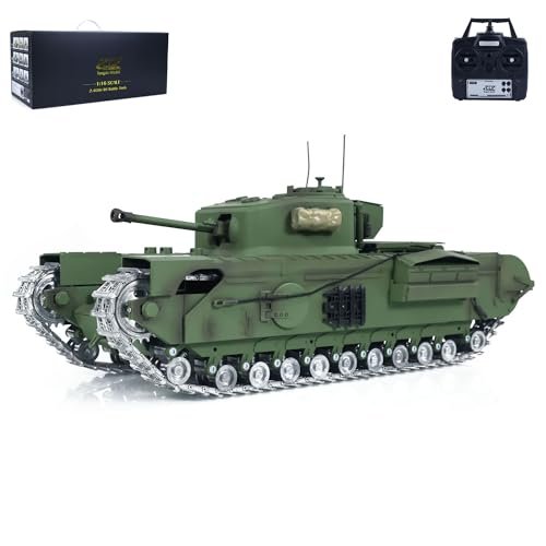 Wheelfun 1/16 TD RC Battle Tank Plastic Churchill Mk.VII Hobby Grade RC Plane with 320° Turret Rotation LED Lights Sound and Smoke Unit Army Green