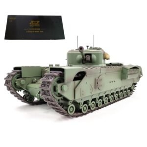 FunXylophy RC Helicopter Battle Tank 1/16 Scale 2.4G Churchill Main Battle Tank with Sound and Light All Terrain Off Road Model Army Green