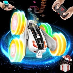 ENERHAMP RC Willey Open on Labor Day Special 2.4GHz Double-Sided 360 Rotating 4WD Rechargeable Remote Control Car with LED Light and Music for Kids