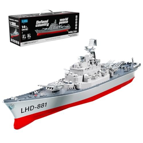 FunXylophy RC Battleship Model, 1/390 LHD-881 2.4G Electric High-Frequency Twin-Engine Battleship Model Kit, RC Racing Boat Gift for Adults (RTR Version)