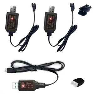 Carrera RC Battery Charger 7.4V 2 in 1 USB Charger Cable Set with 3.7V SM 2P and 7.4V XH 3P Connectors for RC Cars Drones and Gel Blaster Toys