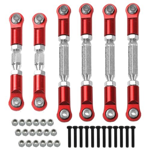 6PCS Aluminum Adjustable RC Aileron Linkage Turnbuckles Toe Links Set Compatible with 1/10 Arrma Granite Senton Vorteks Upgrade Parts Replacement of AR330446 Red