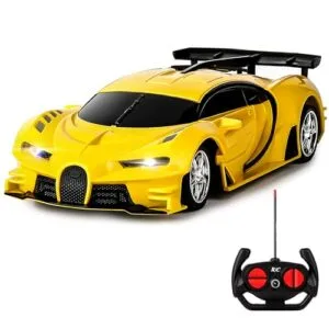 KULARIWORLD Hobby Grade RC Drift Cars Rechargeable High Speed Remote Control Toy for Kids Boys Girls Ages 6 7 8 12 1/18 Scale Vehicle with Headlight Yellow Racing Xmas Birthday Gift