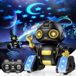 BAIWU RC Robot Toy for Kids with Gesture Sensing LED Eyes Star Projector and Music Easter Gift for Boys and Girls Age 6 Plus Black