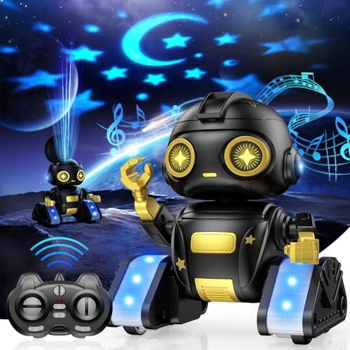 BAIWU RC Robot Toy for Kids with Gesture Sensing LED Eyes Star Projector and Music Easter Gift for Boys and Girls Age 6 Plus Black