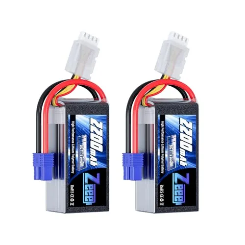 Zeee 3S Shorty Lipo 2200mAh 11.1V 50C Battery with EC3 Plug Perfect for Small Bolt RC Boat and Other RC Vehicles 2 Pack
