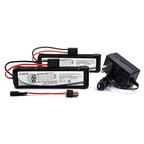 Elxjar 2 Pack 8.4V 3000mAh Ni MH Battery with TRX Plug and Charger for RC Cars Perfect for RC Hobby Stores Edmonton