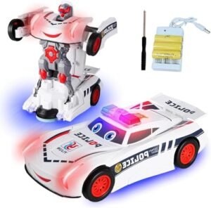 2024 Transforming Electric Police Toy Car Set with LED Lights and Siren for Kids