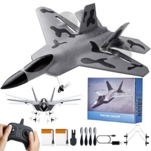 VEVOR Commander 2 RC Plane 2 Channel F 22 Remote Control Airplane 2.4GHZ with 6 Axis Gyro Stabilizer and 2 Batteries Fighter Aircraft Toy for Adults Kids Beginners
