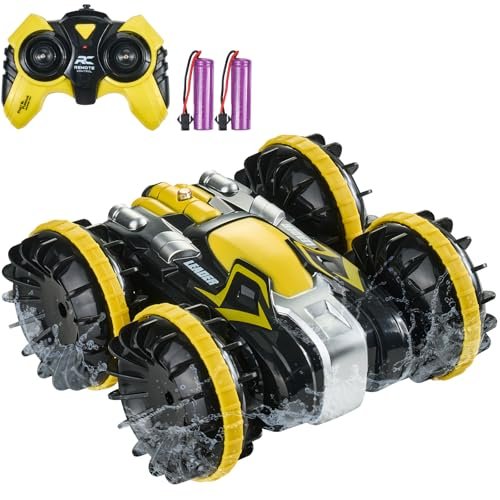 VEVOR RC Water Ski Boat 4WD Waterproof 2.4GHz Amphibious Remote Control Car with 360° Rotating Stunt for Kids All Terrain Water Beach Pool Toy