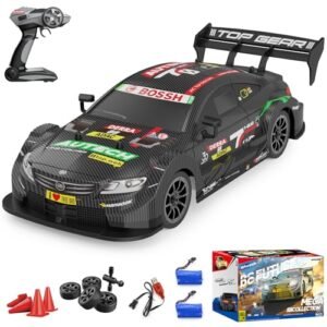 Dollox RC Drift Car 1/16 Scale with RC Drift Tires for Asphalt 2.4GHz 4WD 30KMH High Speed Remote Control Vehicle LED Lights 2 Batteries Black