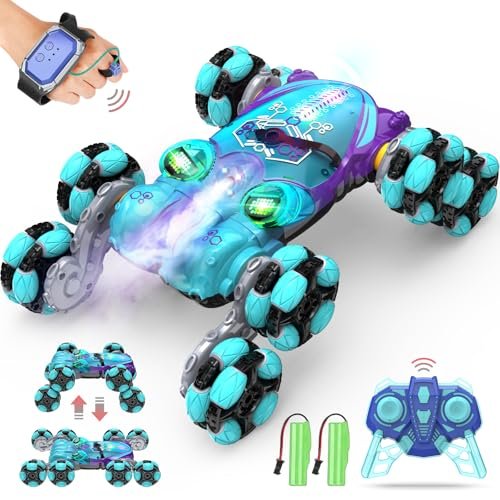 ATHLERIA 8WD Gesture Sensing RC Car Drift Body Stunt Toy for Boys Age 8 13 with Spray Lights and Dual Remote Control