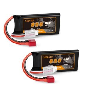 VICMILE 7.4V Lipo Battery Super Thin 2S 850mAh RC Battery with Deans T Plug 35C High Discharge Rate Rechargeable Lithium Battery Fit for DEERC WLtoys HBX Most 1/10 1/16 1/18 1/24 Scale RC Car Truck
