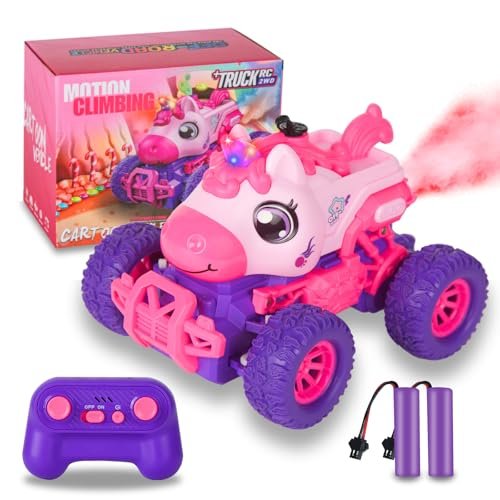 iBlivers Brutus RC Monster Truck Unicorn Remote Control Car for Kids with LED Lights and Spray Effect
