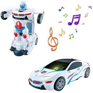 Seaplenn Electric Transforming Police Toy Car with Obstacle Avoidance LED Lights and Music Remote Control for Kids