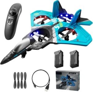 Dolphin Jet RC Plane V17 Stunt Ready to Fly Remote Control Airplane with 2.4GHz 2 Batteries 360° Spin for Kids Adults Blue