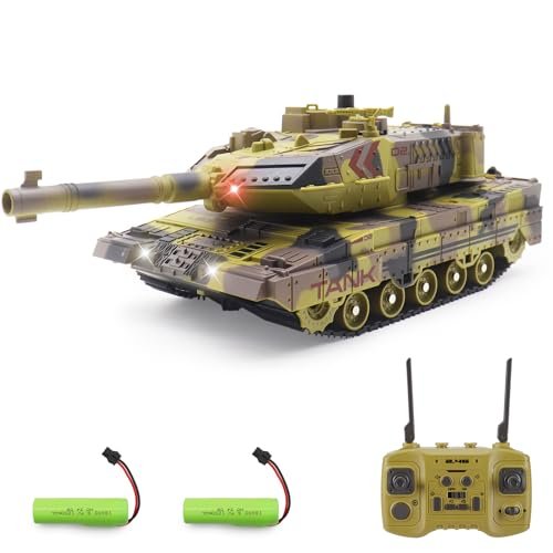 Hitish 2.4G Remote Control RC Model Construction Vehicles Tank with Auto Demo Sound Light Smoke for Kids Adults