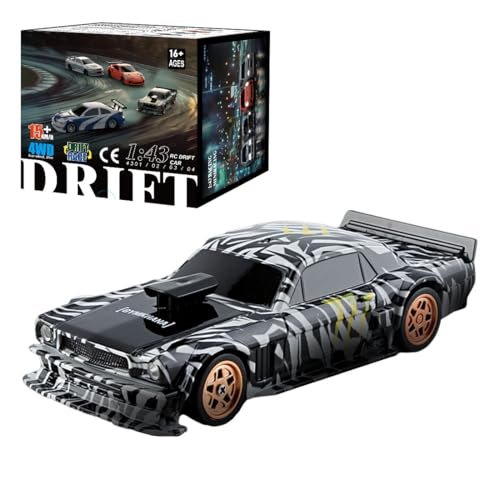 Techretroplay Mini Racing Drift Car 1/43 Scale 2.4G Full Proportional RC Electric Model with Lights Kit RC Car Gifts for Teen Adults RTR Version Black White