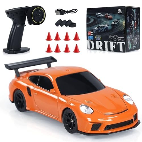 OYDL Truenas Scale Cobia RC 1/43 Scale Mini Racing Drift Car with Lights 2.4G Electric 4WD High Speed Remote Control Sports Car for Boys Adults Teen RTR Version Orange