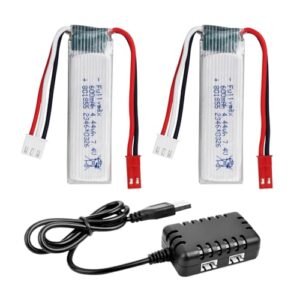 MOONZON 2PCS 7.4V 600mAh Lithium Battery with 2 in 1 Charger for RC Willey Glider Rockers XK A280 A160 A300 Remote Control Aircraft