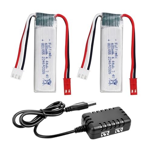 MOONZON 2PCS 7.4V 600mAh Lithium Battery with 2 in 1 Charger for RC Willey Glider Rockers XK A280 A160 A300 Remote Control Aircraft