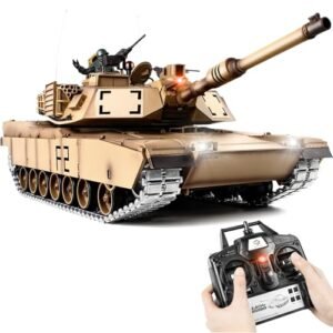 Supdex 1/16 US Engines RC Tank Heng Long M1A2 Abrams Remote Control Toy with Smoke Sound Lights and Upgraded Metal Tracks