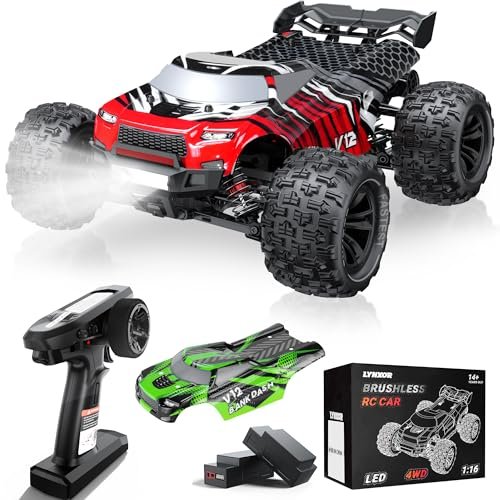 Lynxor RC Max 80cc Monster Truck 1 16 Scale Brushless Remote Control Car Electric 4WD High Speed RC Truck with Two 2S Lipo Batteries for Adults and Kids