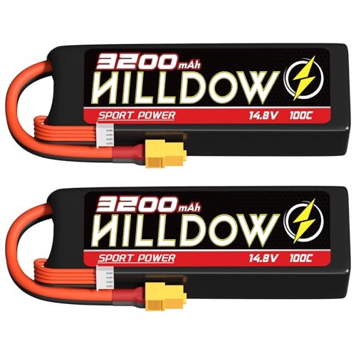 Hilldow 14.8V 4S Lipo Battery 100C 3200mAh with XT60 Plug for RC Models Airplane Helicopter UAV Drone FPV RC Car Truck Boat 2 Pack
