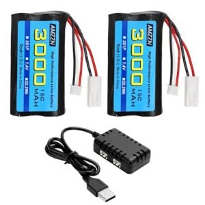 2PCS UDIRC 7.4V 3000mAh 15C 2S EL2P Plug Li ion Battery with 2 in 1 Charger for RC Boats and Cars