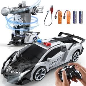KKM 2.4Ghz Transform Robot RC Cars One Fifth Scale RC Cars with Flashing Light and 360° Rotating Drifting for Kids Age 6 12 Black